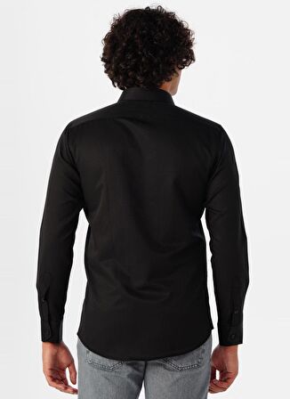 Süvari Klasik Yaka Armürlü Siyah Erkek Gömlek Gm2024700340