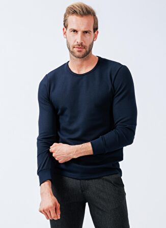Süvari O Yaka  Slim Fit Armürlü Lacivert Erkek Kazak TR2013700288