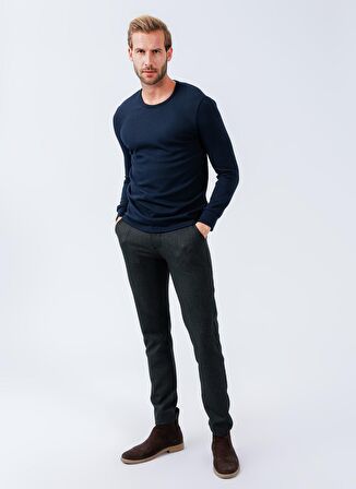 Süvari O Yaka  Slim Fit Armürlü Lacivert Erkek Kazak TR2013700288