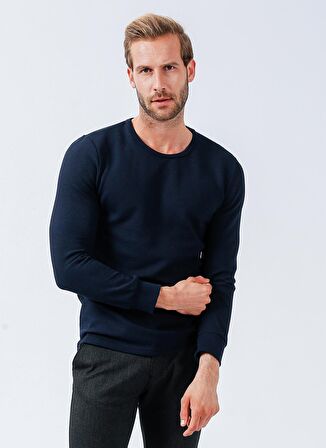 Süvari O Yaka  Slim Fit Armürlü Lacivert Erkek Kazak TR2013700288