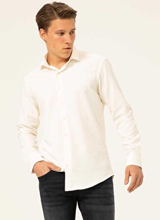 Süvari Slim Fit Klasik Yaka Armürlü Bej Erkek Gömlek GM2024700346