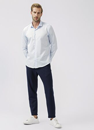 Süvari Slim Fit Klasik Yaka Armürlü Mavi - Buz Erkek Gömlek GM2024700349
