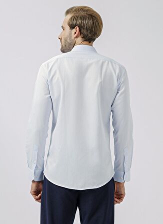 Süvari Slim Fit Klasik Yaka Armürlü Mavi - Buz Erkek Gömlek GM2024700349