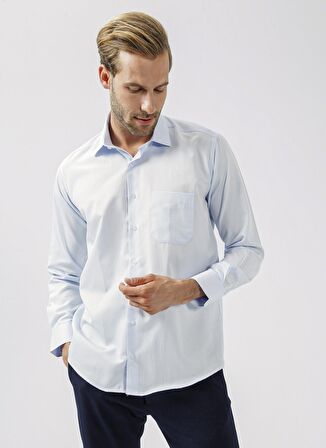 Süvari Regular Fit Klasik Yaka Armürlü Mavi - Buz Erkek Gömlek GM2025000222