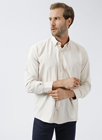 Süvari Regular Fit Düğmeli Yaka Düz Bej Erkek Gömlek GM1001400237