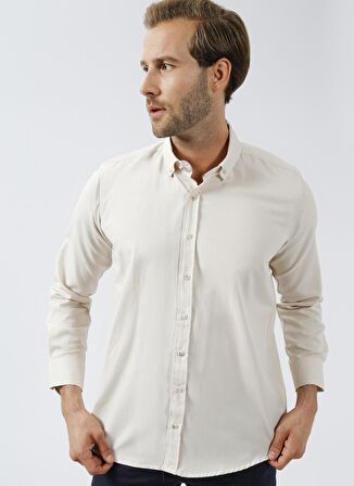 Süvari Regular Fit Düğmeli Yaka Düz Bej Erkek Gömlek GM1001400237