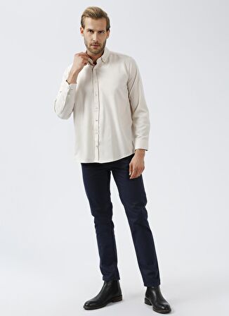 Süvari Regular Fit Düğmeli Yaka Düz Bej Erkek Gömlek GM1001400237