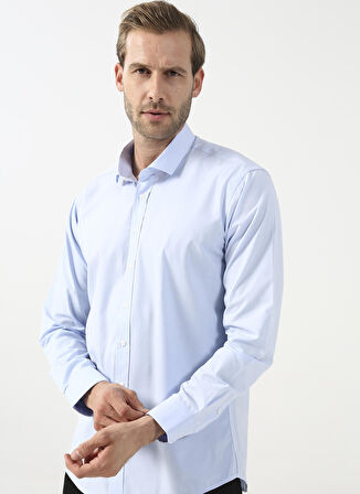 Süvari Slim Fit Klasik Yaka Düz Mavi Erkek Gömlek GM1007100494
