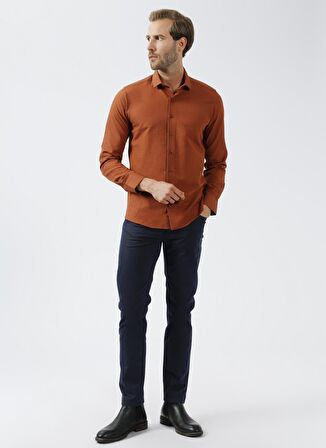 Süvari Slim Fit Piklapel Yaka Armürlü Kiremit Erkek Gömlek GM2024700353