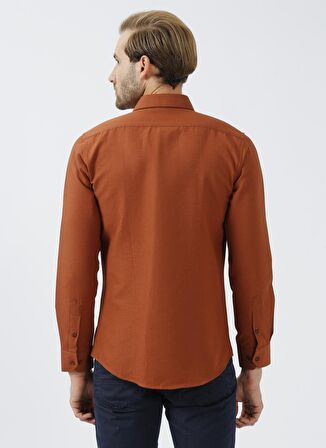 Süvari Slim Fit Piklapel Yaka Armürlü Kiremit Erkek Gömlek GM2024700353