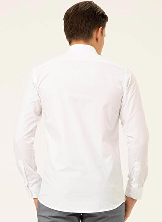 Süvari Slim Fit Klasik Yaka Armürlü Beyaz Erkek Gömlek GM2024700354