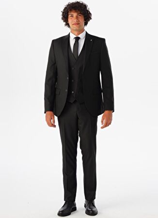 Süvari Sivri Yaka Slim Fit Siyah Erkek Takım Elbise Tk1001100114