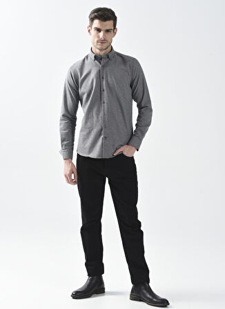Süvari Düğmeli Yaka Baskılı Koyu Gri Erkek Gömlek Gm2008100097