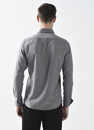 Süvari Düğmeli Yaka Baskılı Koyu Gri Erkek Gömlek Gm2008100097