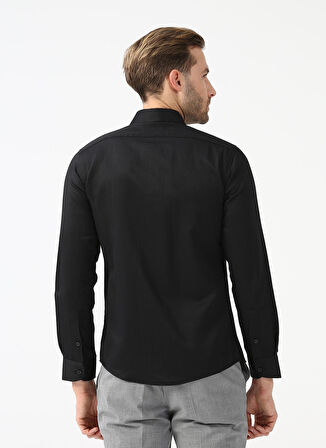 Süvari Klasik Yaka Armürlü Siyah Erkek Gömlek Gm2024700369