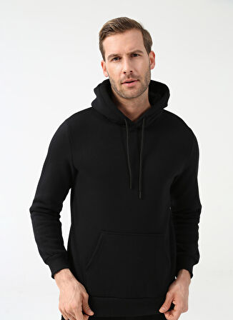 Süvari Kapüşon Yaka Regular Fit Siyah Erkek Kazak TR2013700311