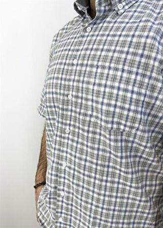 Süvari Bol Kesim Çizgili Yeşil Kısa Kol Cepli Gömlek