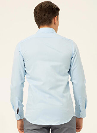 Süvari Slim Fit Klasik Yaka Armürlü Mavi - Buz Erkek Gömlek GM2024700388