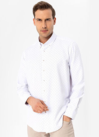 Süvari Regular Fit Düğmeli Yaka Baskılı Açık Kahve Erkek Gömlek Gm2006400319
