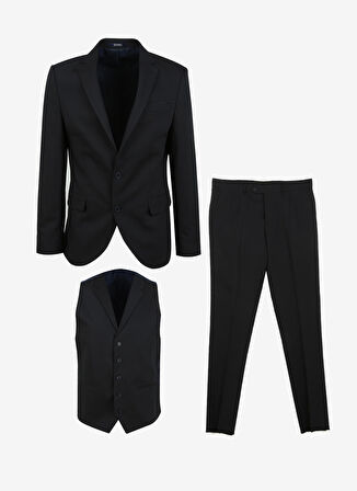 Süvari Lacivert Erkek Mono Yaka Slim Fit Armürlü Takım Elbise