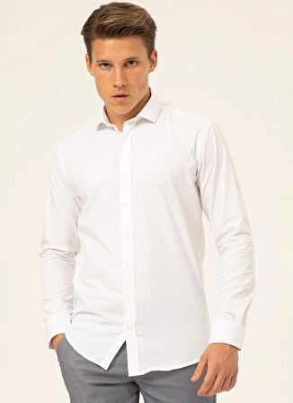 Süvari Slim Fit Klasik Yaka Düz Beyaz Erkek Gömlek GM1007100535