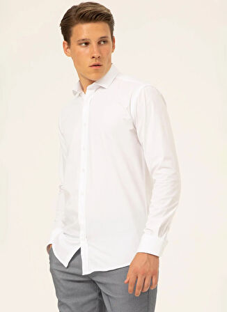 Süvari Slim Fit Klasik Yaka Düz Beyaz Erkek Gömlek GM1007100535