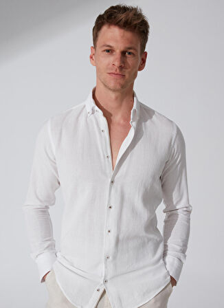 Süvari Köşeli Manşet Slimfit Düz Gömlek