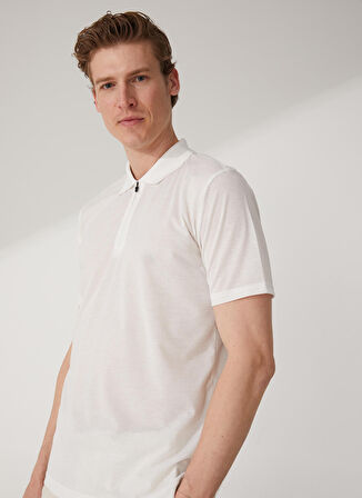 Süvari Polo Yaka Armürlü Beyaz Erkek T-Shirt TS1014000284