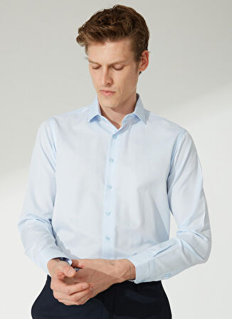 Süvari Slim Fit Klasik Yaka Armürlü Mavi - Buz Erkek Gömlek Gm2024700397
