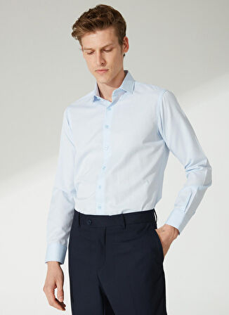Süvari Slim Fit Klasik Yaka Armürlü Mavi - Buz Erkek Gömlek Gm2024700397