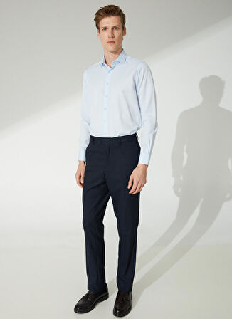 Süvari Slim Fit Klasik Yaka Armürlü Mavi - Buz Erkek Gömlek Gm2024700397
