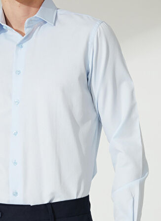 Süvari Slim Fit Klasik Yaka Armürlü Mavi - Buz Erkek Gömlek Gm2024700397