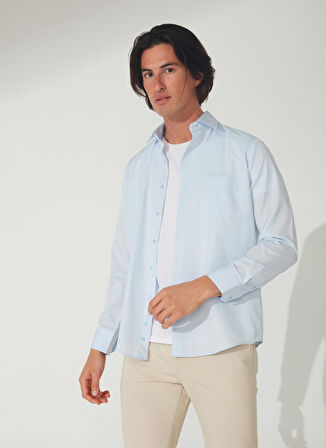 Süvari Regular Fit Klasik Yaka Armürlü Mavi - Buz Erkek Gömlek GM2025000265