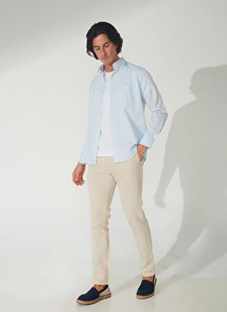 Süvari Regular Fit Klasik Yaka Armürlü Mavi - Buz Erkek Gömlek GM2025000265