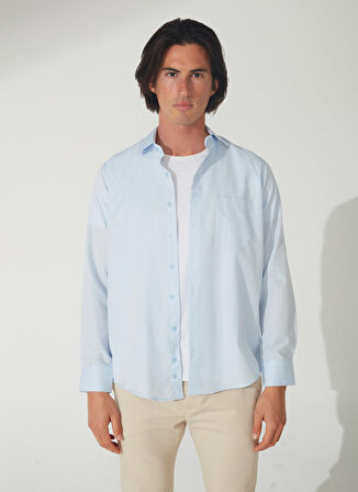 Süvari Regular Fit Klasik Yaka Armürlü Mavi - Buz Erkek Gömlek GM2025000265