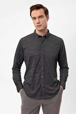 Süvari Manşetli Slim Kalıp Armürlü Gömlek