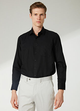 Süvari Regular Fit Klasik Yaka Armürlü Siyah Erkek Gömlek Gm2025000266