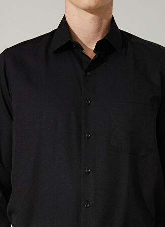 Süvari Regular Fit Klasik Yaka Armürlü Siyah Erkek Gömlek Gm2025000266