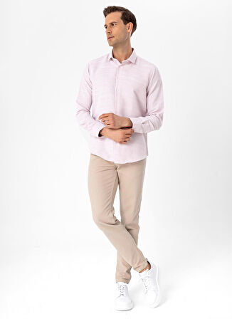 Süvari Slim Fit Klasik Yaka Armürlü Pembe Erkek Gömlek GM2024700402