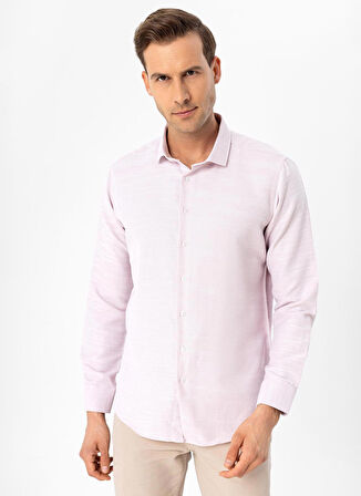 Süvari Slim Fit Klasik Yaka Armürlü Pembe Erkek Gömlek GM2024700402