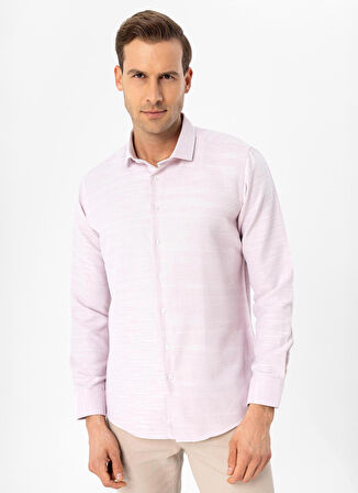 Süvari Slim Fit Klasik Yaka Armürlü Pembe Erkek Gömlek GM2024700402