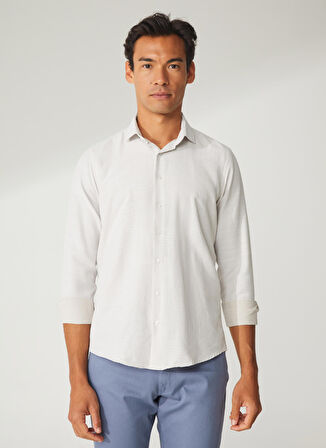 Süvari Köşeli Manşet Slim Kalıp Armürlü Gömlek