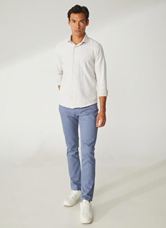 Süvari Ekru Erkek Klasik Yaka Slim Fit Armürlü Gömlek GM2024700404