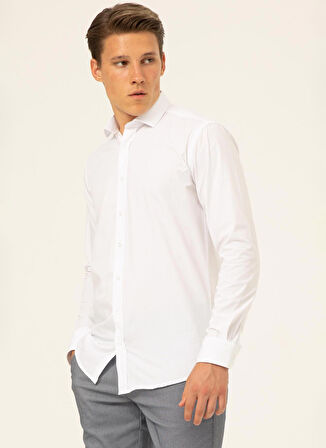 Süvari Slim Fit Klasik Yaka Düz Beyaz Erkek Gömlek GM1007100541
