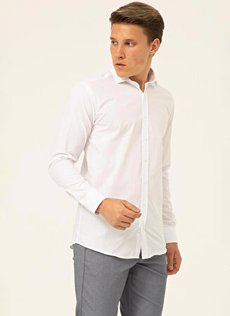 Süvari Slim Fit Klasik Yaka Düz Beyaz Erkek Gömlek GM1007100541