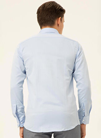 Süvari Slim Fit Klasik Yaka Armürlü Mavi Erkek Gömlek GM2024700405