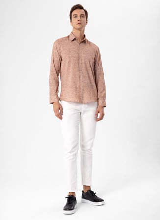 Süvari Slim Fit Klasik Yaka Armürlü Kiremit Erkek Gömlek GM2024700406