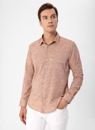 Süvari Slim Fit Klasik Yaka Armürlü Kiremit Erkek Gömlek GM2024700406