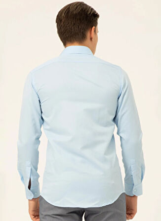 Süvari Slim Fit Klasik Yaka Armürlü Mavi - Buz Erkek Gömlek GM2024700409