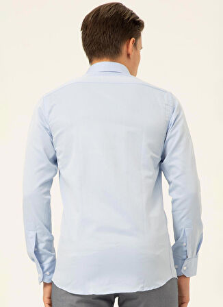 Süvari Slim Fit Klasik Yaka Armürlü Mavi Erkek Gömlek GM2024700418